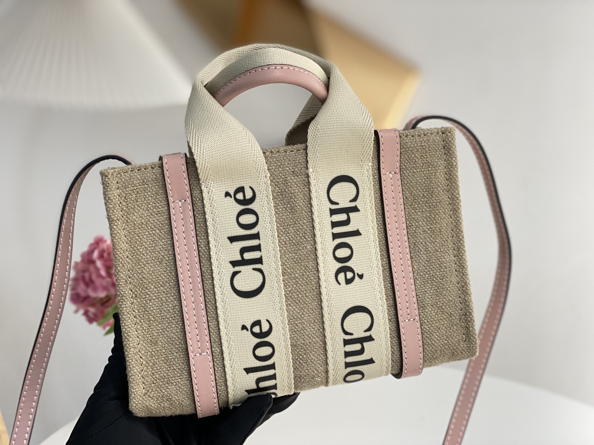 Chloe Mini Woody Tote Bag In Linen